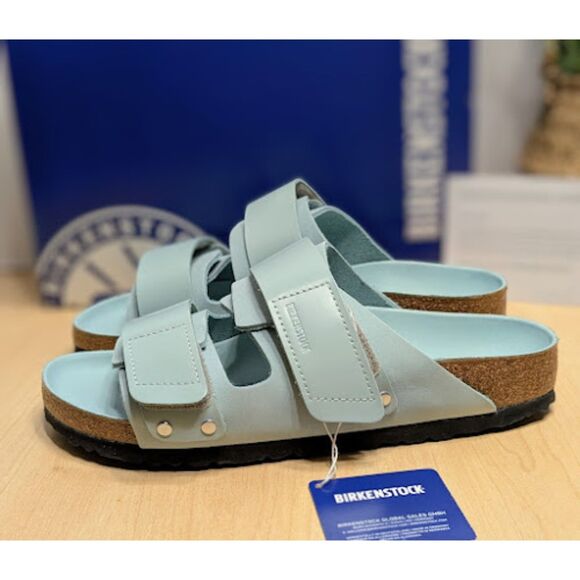 Birkenstock Uji Surf Green Nubuck Leather Two Strap Shine Sandals W9 EU40 NIB - Picture 2 of 13